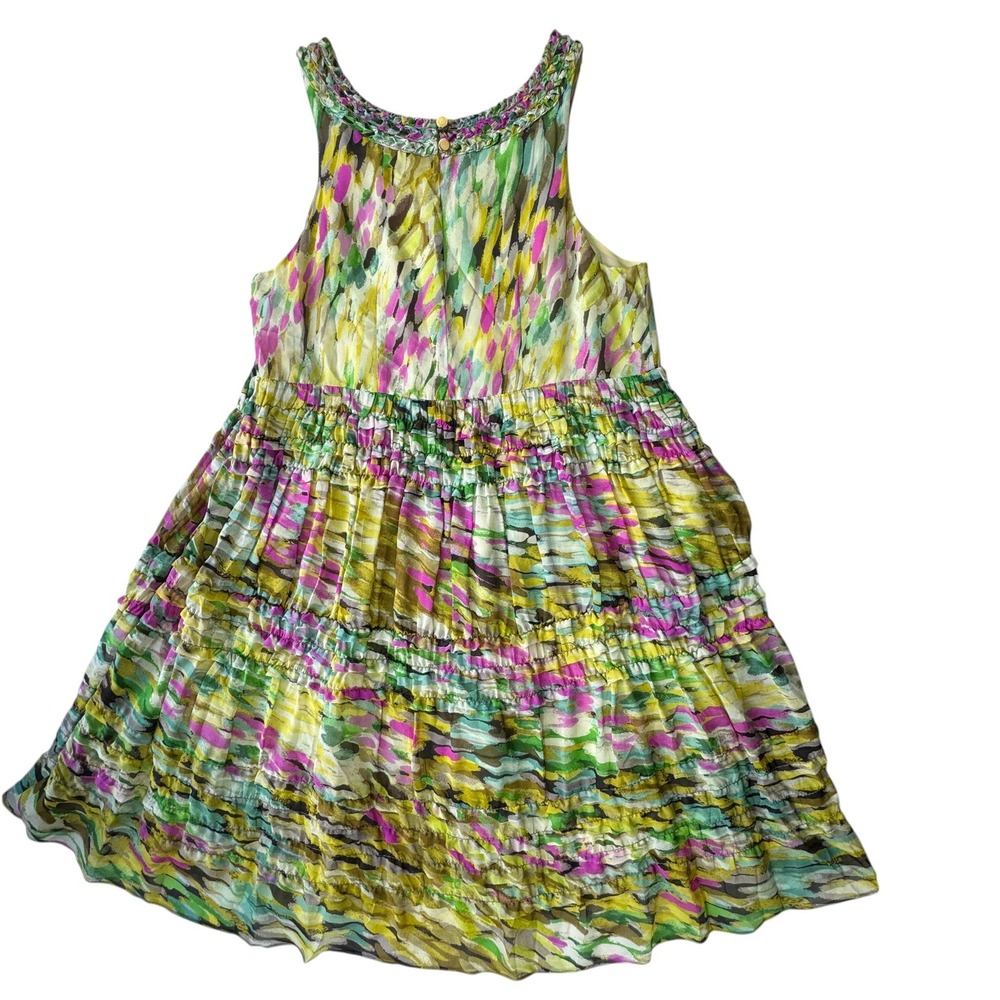Anthropologie Leifsdottir Silk Yellow Watercolor Tiered Dress Women 4 Boho Artsy - Picture 12 of 12